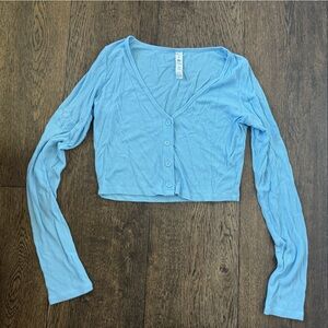 ALO Blue Ribbed Long Sleeve Crop Top